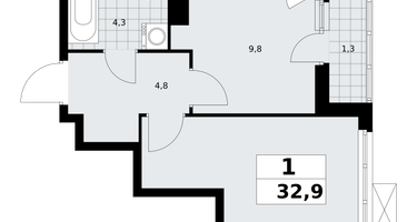 1-к. квартира, 33&nbsp;м²