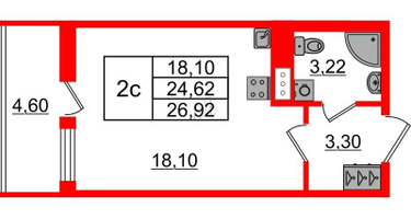 Студия, 24&nbsp;м²