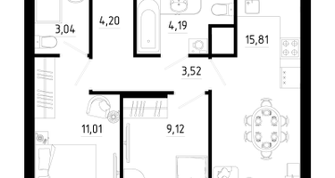 2-к. квартира, 52&nbsp;м²