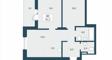 3-к. квартира, 65&nbsp;м²