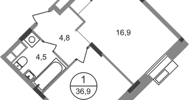 1-к. квартира, 36&nbsp;м²