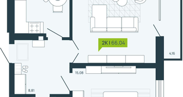 2-к. квартира, 66&nbsp;м²