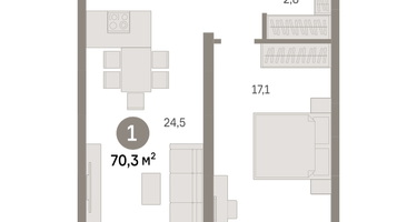 1-к. квартира, 70&nbsp;м²