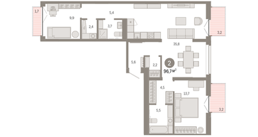 2-к. квартира, 96&nbsp;м²