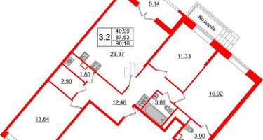 3-к. квартира, 86 м²
