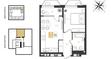 1-к. квартира, 37&nbsp;м²