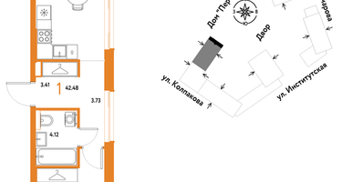 1-к. квартира, 42&nbsp;м²