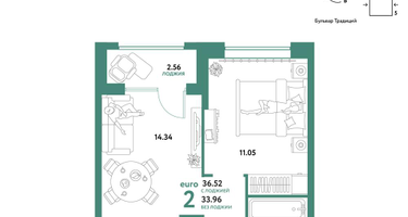 2-к. квартира, 36&nbsp;м²