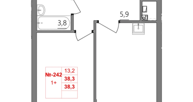 1-к. квартира, 38 м²