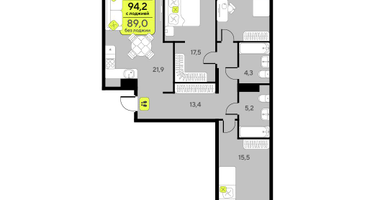 3-к. квартира, 89 м²
