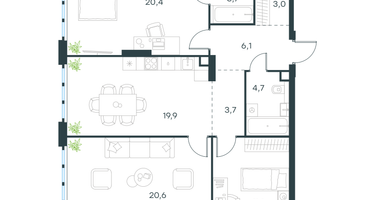 3-к. квартира, 93&nbsp;м²