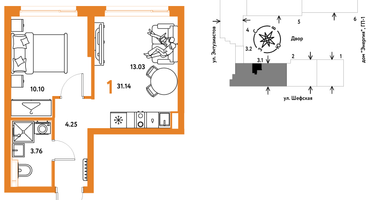1-к. квартира, 31 м²