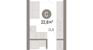 Студия, 22,8&nbsp;м²