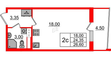 Студия, 24&nbsp;м²