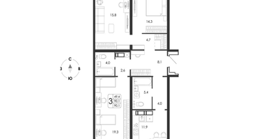 3-к. квартира, 90 м²