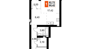 1-к. квартира, 55 м²