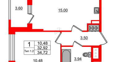 1-к. квартира, 32&nbsp;м²