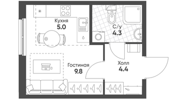 Студия, 23&nbsp;м²