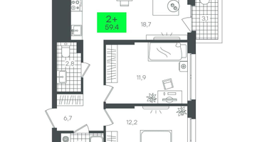 2-к. квартира, 59 м²