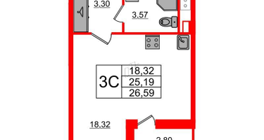 Студия, 25&nbsp;м²