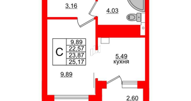 Студия, 23&nbsp;м²