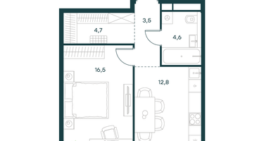1-к. квартира, 42&nbsp;м²