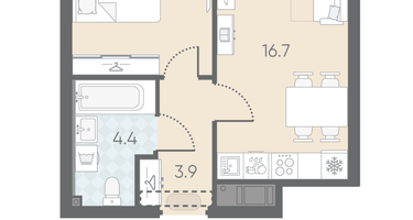 1-к. квартира, 35&nbsp;м²