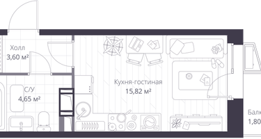 Студия, 24&nbsp;м²