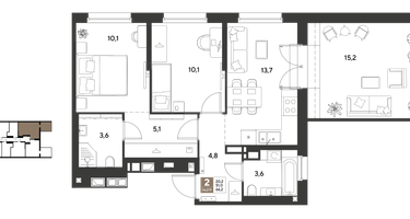 2-к. квартира, 66&nbsp;м²