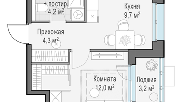 1-к. квартира, 30&nbsp;м²