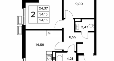 2-к. квартира, 54&nbsp;м²