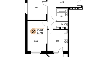 2-к. квартира, 63&nbsp;м²