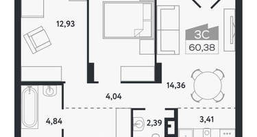 3-к. квартира, 60&nbsp;м²