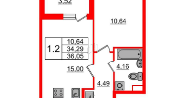 1-к. квартира, 34 м²