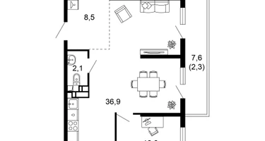 2-к. квартира, 77&nbsp;м²