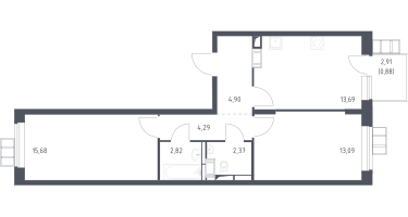 2-к. квартира, 57&nbsp;м²