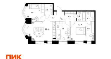 3-к. квартира, 85&nbsp;м²