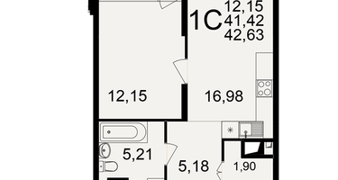 1-к. квартира, 41&nbsp;м²