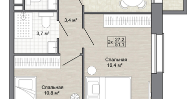 2-к. квартира, 51 м²