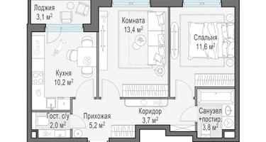 2-к. квартира, 51&nbsp;м²