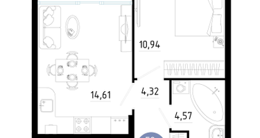 1-к. квартира, 37&nbsp;м²