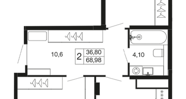 2-к. квартира, 68&nbsp;м²
