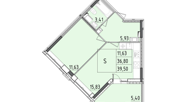 2-к. квартира, 39&nbsp;м²