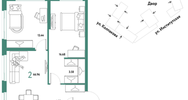 2-к. квартира, 66 м²