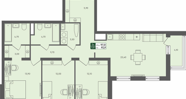 3-к. квартира, 97 м²
