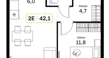 1-к. квартира, 42&nbsp;м²