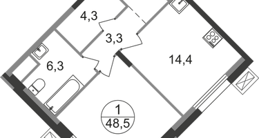 1-к. квартира, 48&nbsp;м²
