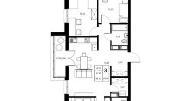 3-к. квартира, 95&nbsp;м²