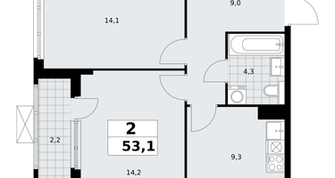 2-к. квартира, 53&nbsp;м²