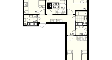 3-к. квартира, 77 м²